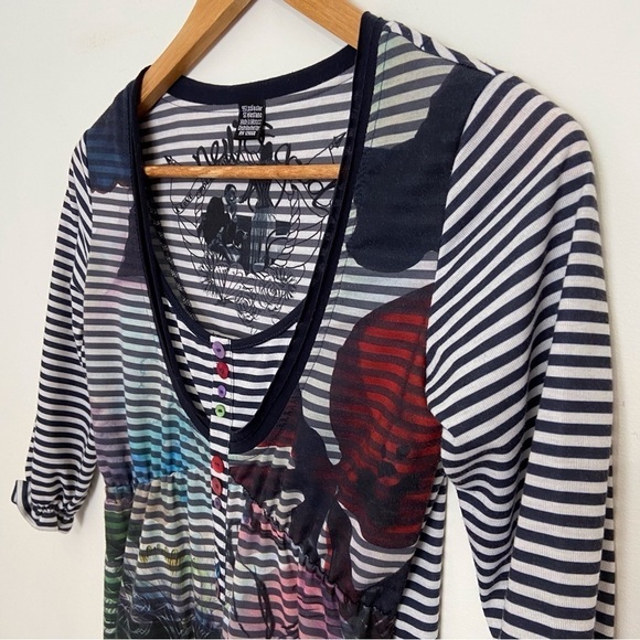 Cute little one Desigual dress 3/4 sleeves striped and floral embellishments XS - Picture 2 of 16
